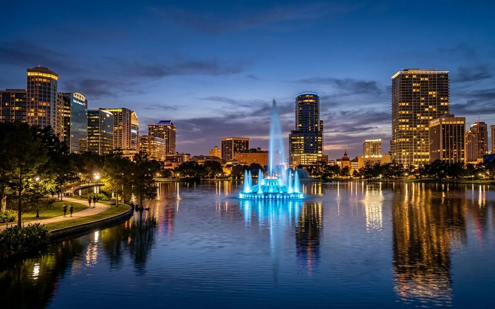 Orlando skyline over Lake Eola