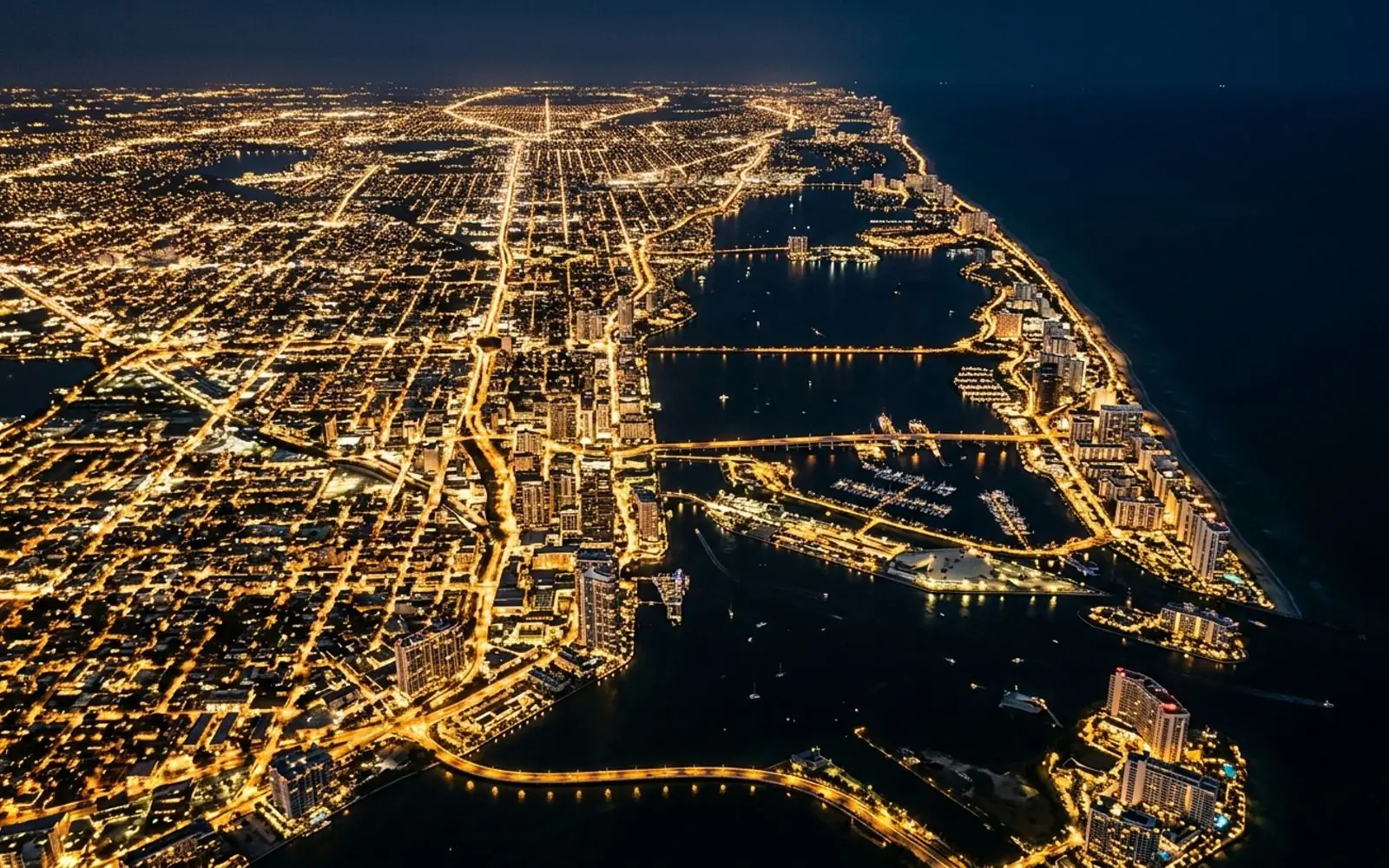 Coastal Florida city lights at night