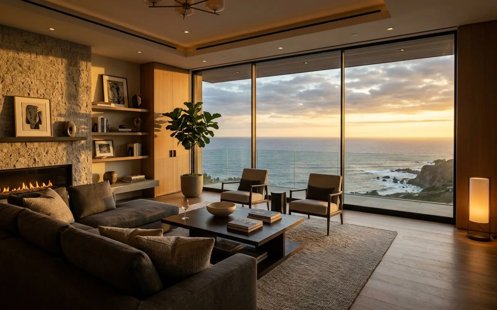 Elegant living room overlooking the ocean